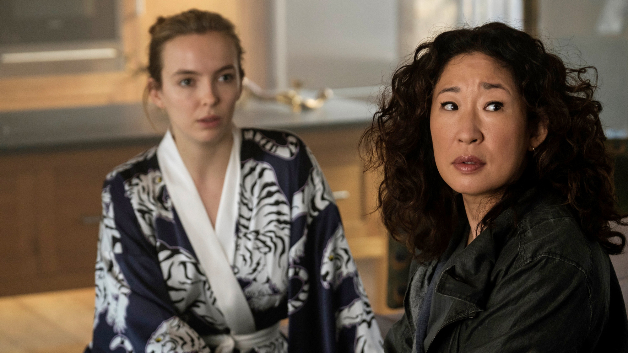 Jodie Comer as Villanelle and Sandra Oh as Eve in "Killing Eve"