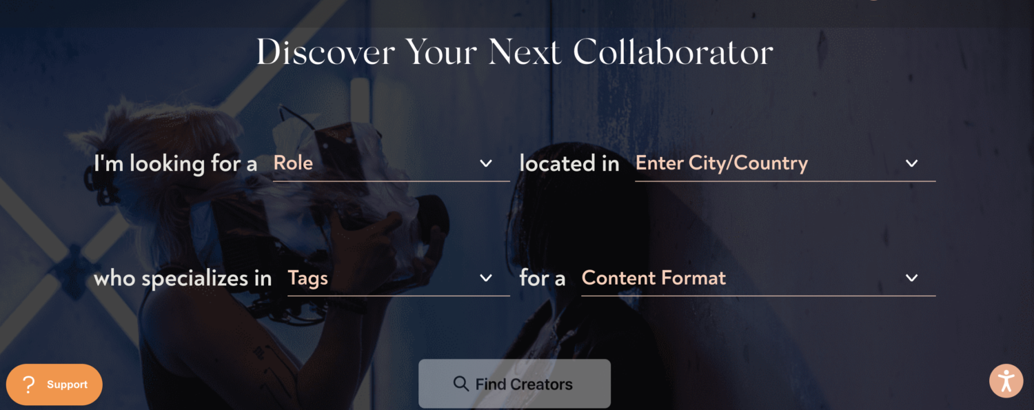 Screenshot from "Free The Work" website, title reads "discover your next collaborator"