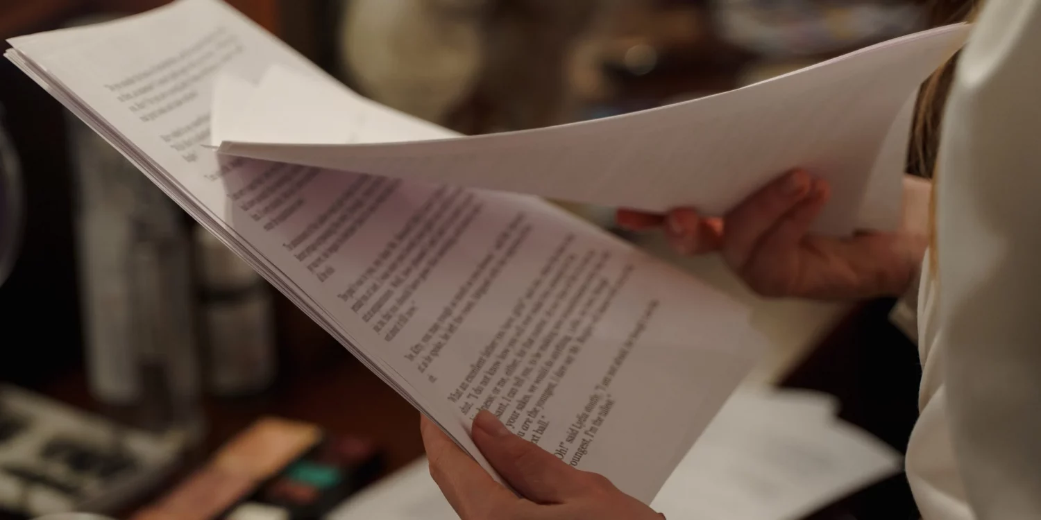 Close up of a script being examined