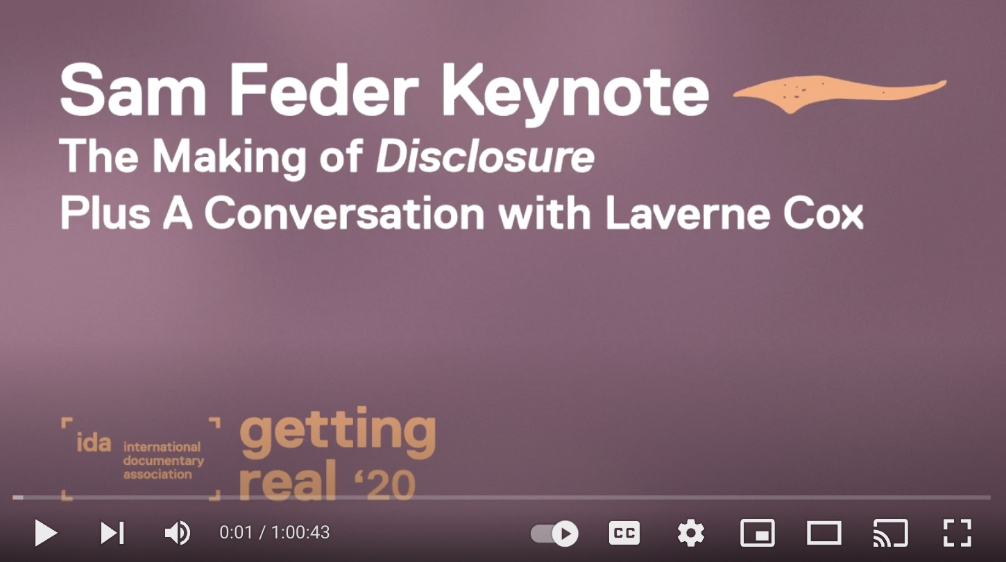 Screenshot of video with the title of 'Sam Feder Keynote on the Making of Disclosure'